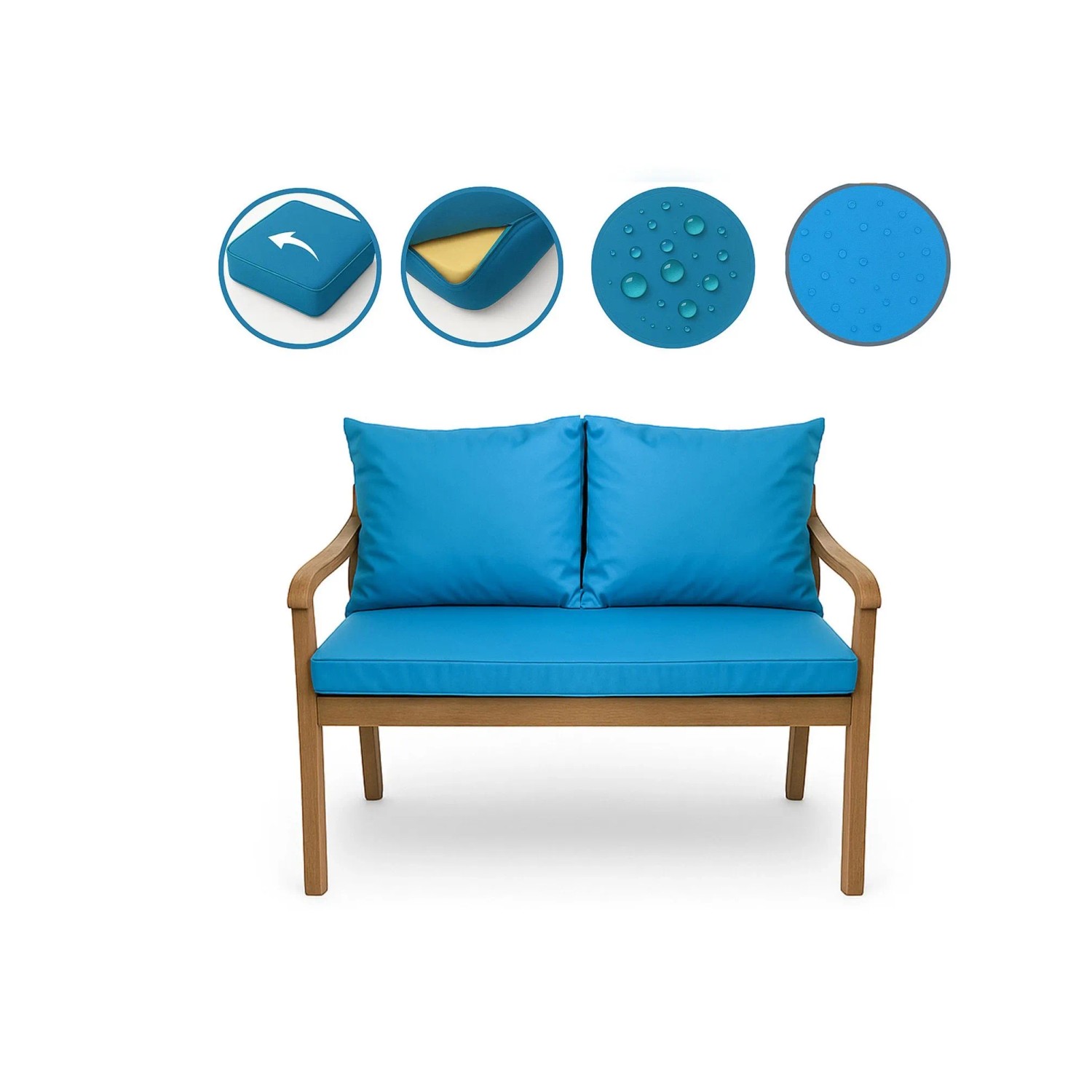 Setgarden  Mix Bench Kissen Outdoor Kissen Bankauflage 120x60+2x50x56cm Kissen Für 2-Sitzer Bänke 1tlg Blau_3