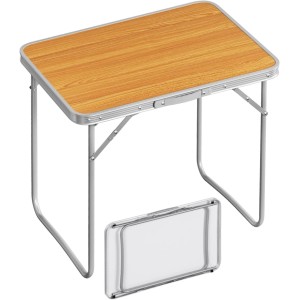 WOLTU Campingtisch Klapptisch Eiche mit Alugestell, zusammengeklappt und aufgebaut.