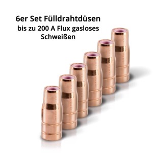6er Set kupferfarbene STAHLWERK Fülldrahtdüsen AK15/MB15 für gasloses Schweißen bis 200 A. Schweißzubehör.