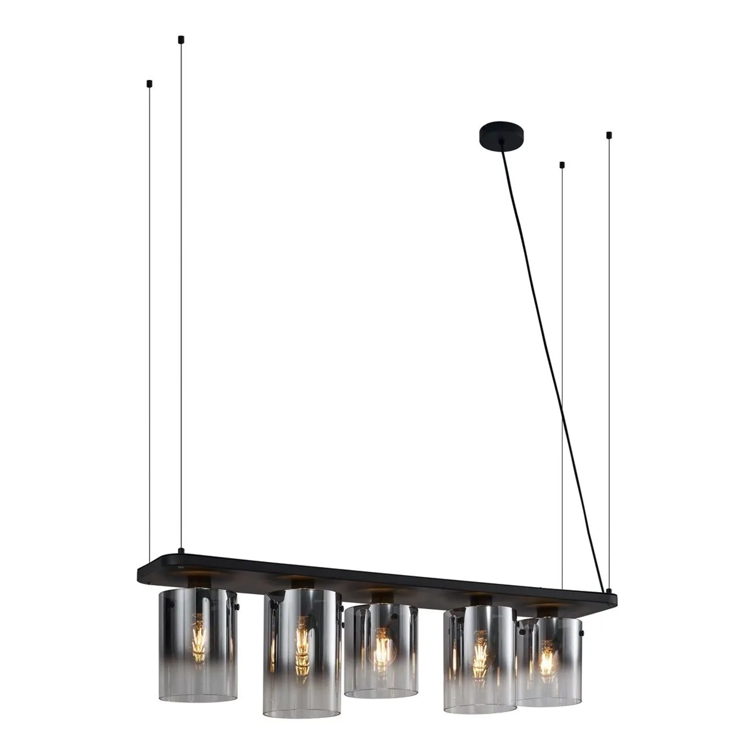 QAZQA Moderne Hängelampe Schwarz mit Rauchglas 5 Flammig Hybrid