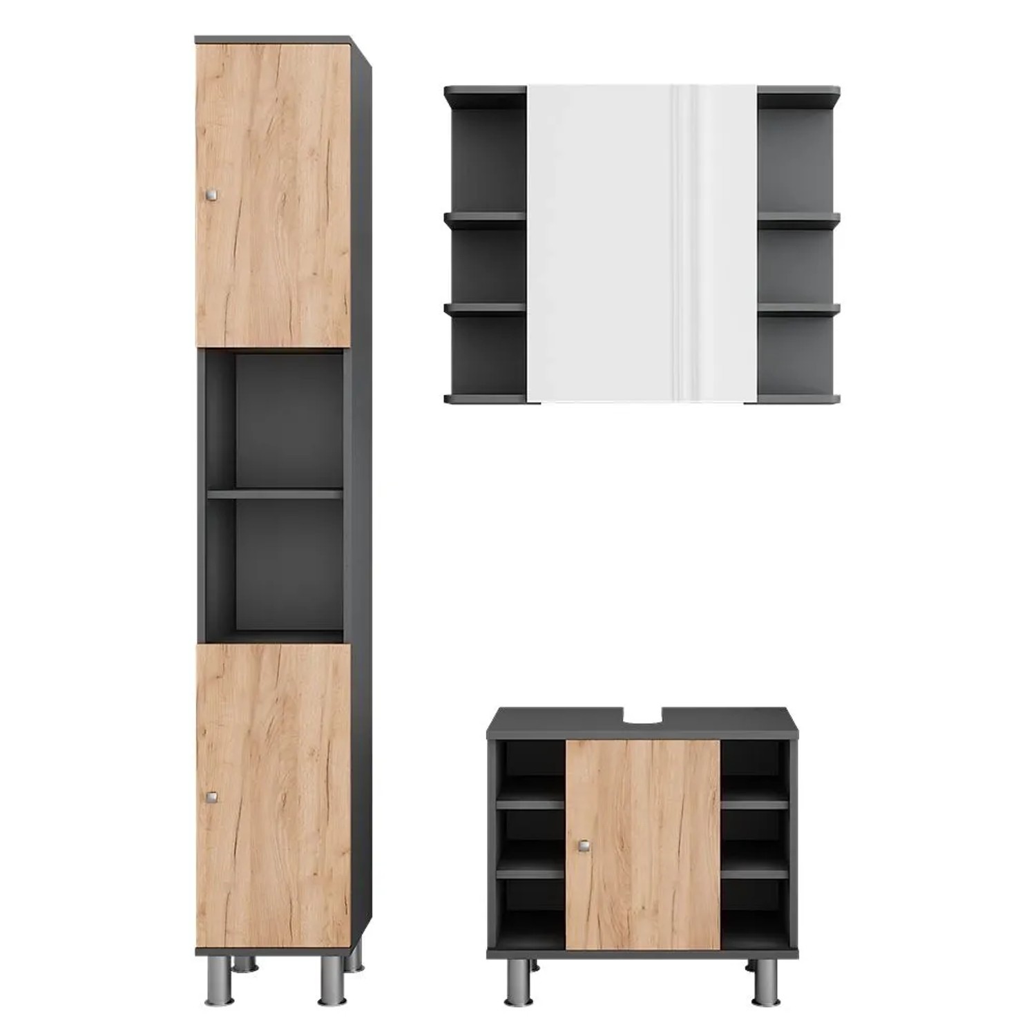 Vicco Badmöbel-Set Fynn Anthrazit/Goldkraft Eiche 60 x 54 3-teilig