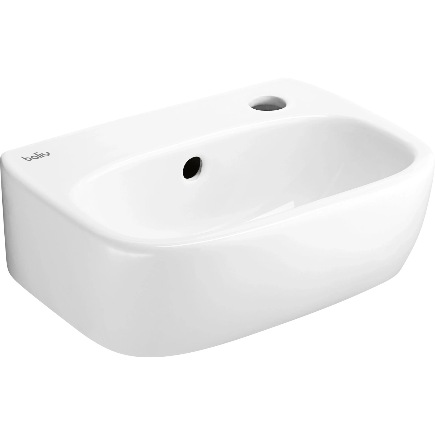 Weißes baliv Handwaschbecken-Set, 36 cm, mit Armatur. Modernes, eckiges Design.