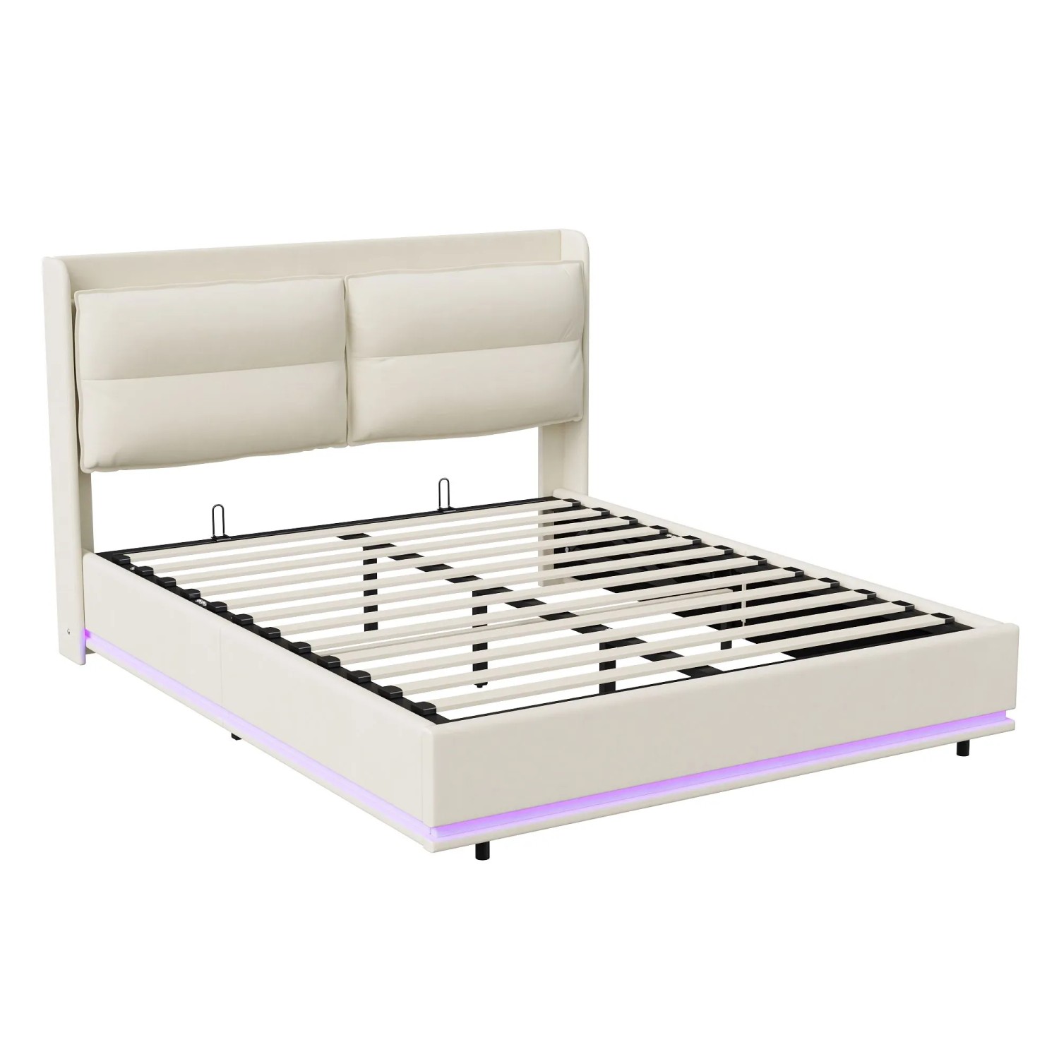PXloue Doppelbett Beige 140x200cm Polsterbett mit Stauraum LED&Ladefunktion
