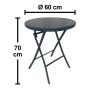 Klapptisch des Balkon-Sets Rivadavia, Stahl Anthrazit, runde Glasplatte, Ø 60 cm, Höhe 70 cm.