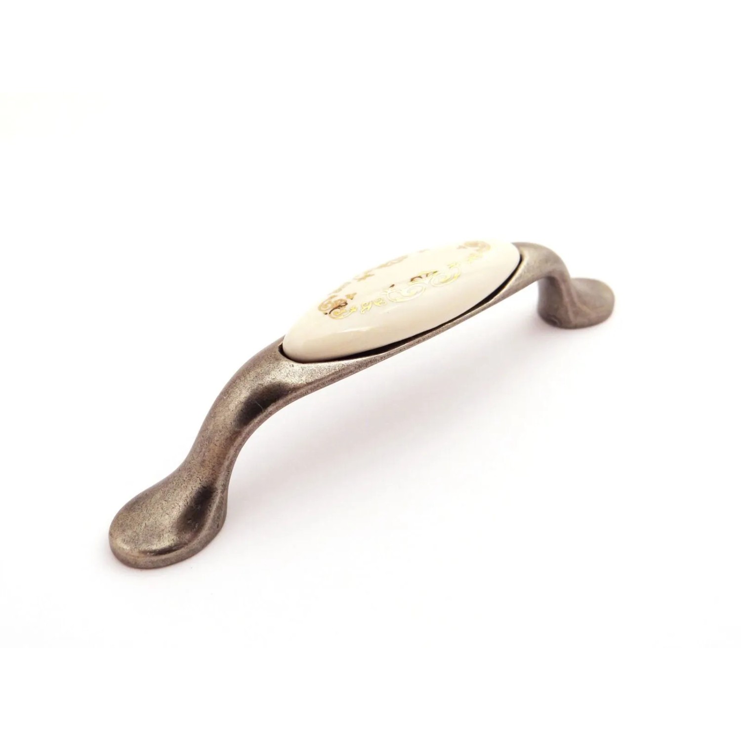 SOTECH Porzellangriff VENUS BA 96 mm Cremefarbig Silber Antik Gold