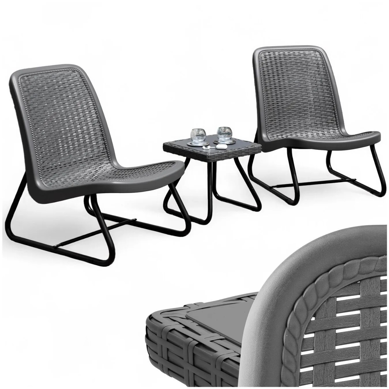 Tectake Sitzgruppe Modica Für 2 Personen In Rattanoptik Widerstandsfähig  77 x 56 x 85 cm Grau