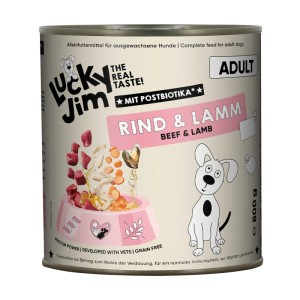 Lucky Jim Hunde-Nassfutter Adult Rind & Lamm, 800g Dose.