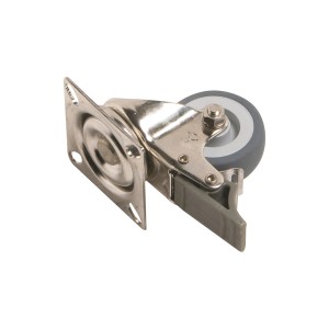 Apparate-Lenkrolle aus Edelstahl, 50 mm, mit Platte und Feststeller. Traglast 40 kg.
