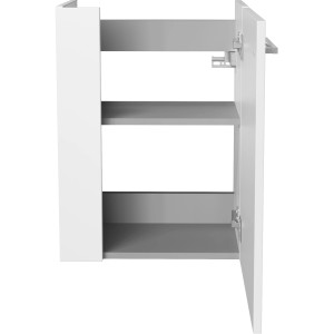 Fackelmann Waschbeckenunterschrank SBC, weiß, 44 cm breit, mit offenstehender Tür und Einlegeböden.