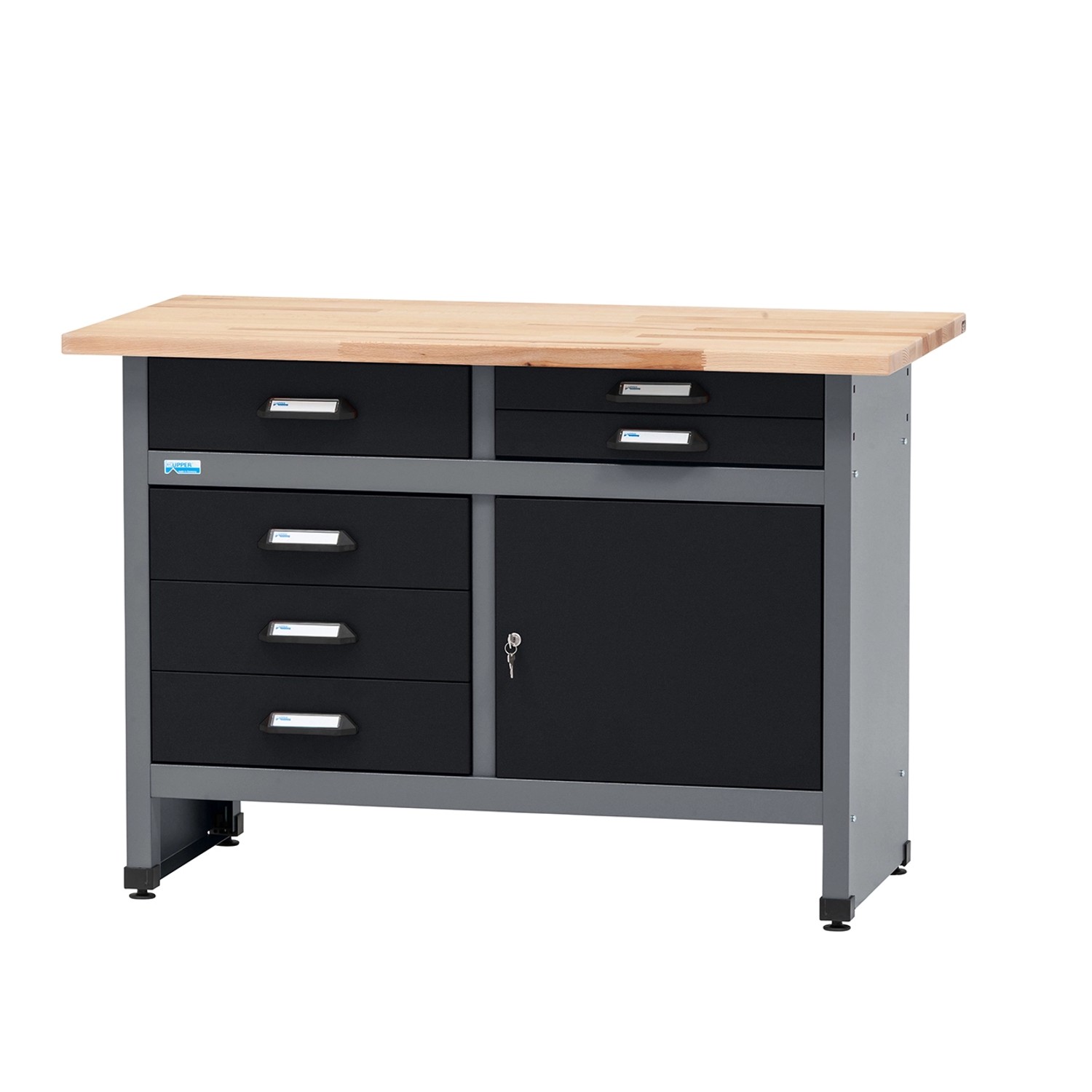 Küpper Werkbank Eintürig mit 6 Schubladen 84 x 120 x 60 cm Schwarz-Hellgrau günstig online kaufen