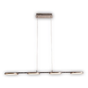Moderne LED-Pendelleuchte Beam, Stahl-Blank, 4er-Set, ideal für Esstisch oder Arbeitsbereich.