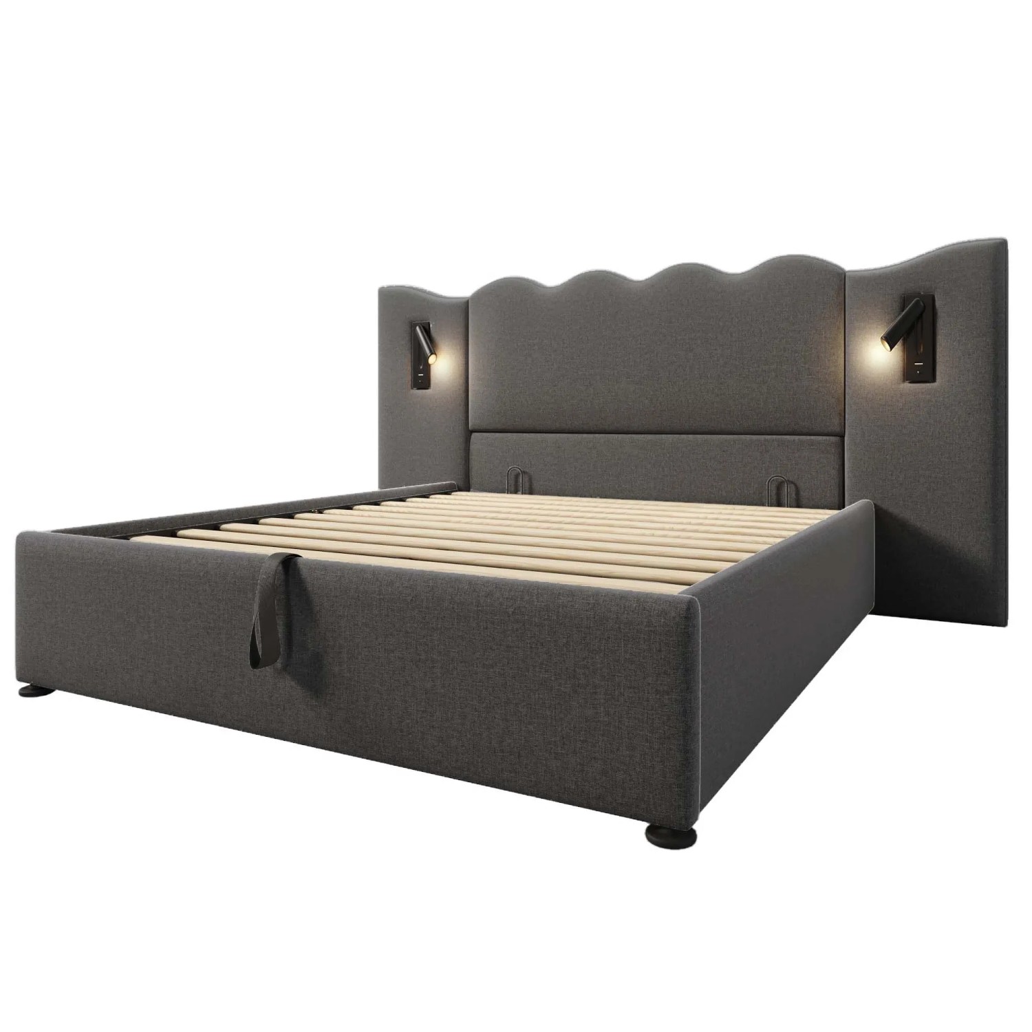 okwish Polsterbett 160x200cm mit Leselampe USB C Doppelbett Grau mit Matratze