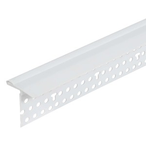 Weißes Protektor Schattenfugenprofil für Trockenbau mit Lochung und 3 mm Abdeckstreifen. Ideal für saubere Abschlusskanten.