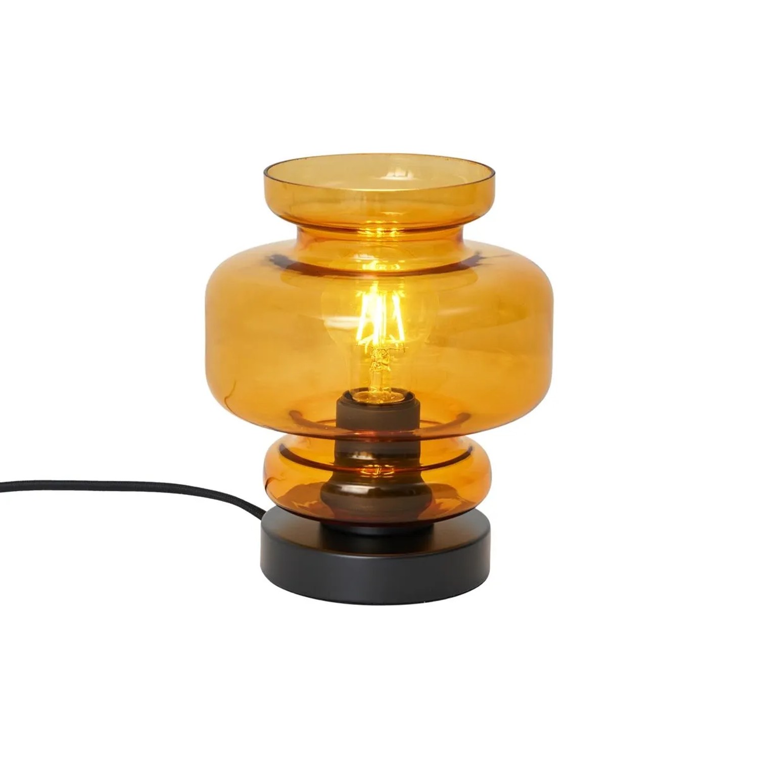 Qazqa Retro Tischleuchte Schwarz Mit Orangefarbenem Glas Denise