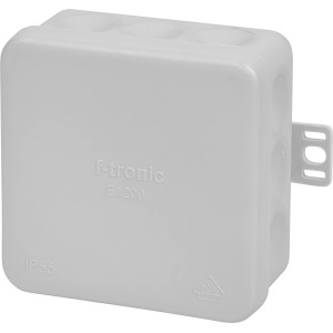 Weißer Abzweigkasten 80x80x37 mm IP55 mit Deckel und Membraneinführung für Elektroinstallation.