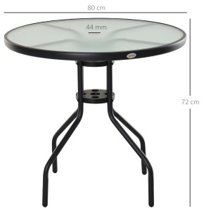 Runder Outsunny Gartentisch mit Glasplatte und Schirmloch (38mm Durchmesser).