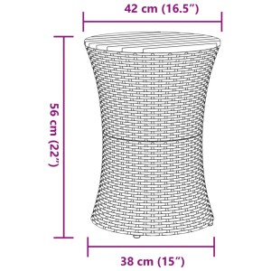 Schwarzer vidaXL Garten-Beistelltisch in Trommelform aus Polyrattan und Akazienholz.