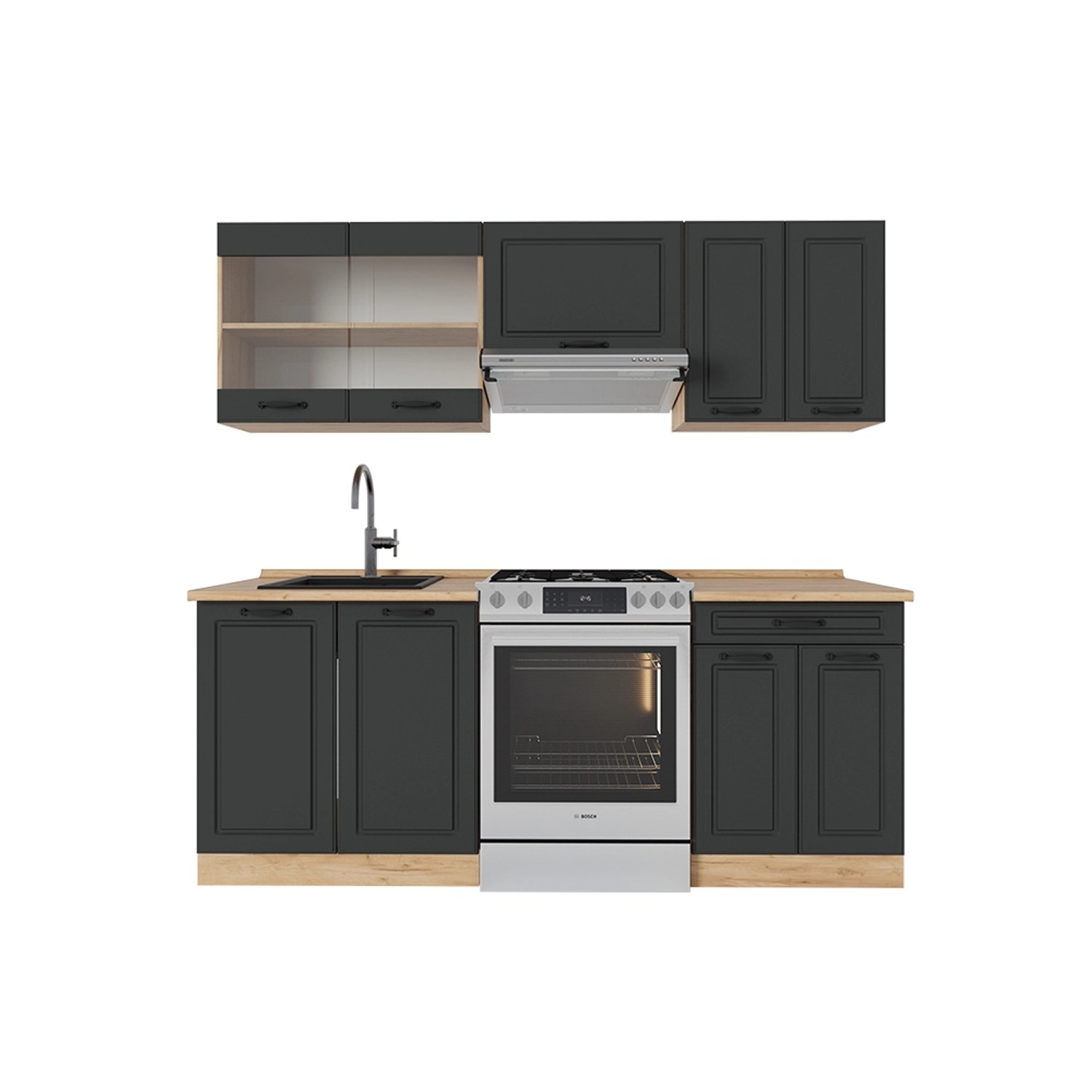 Vicco R-Line Küchenzeile Anthrazit Landhaus/Goldkraft Eiche 200 cm ohne Arb günstig online kaufen