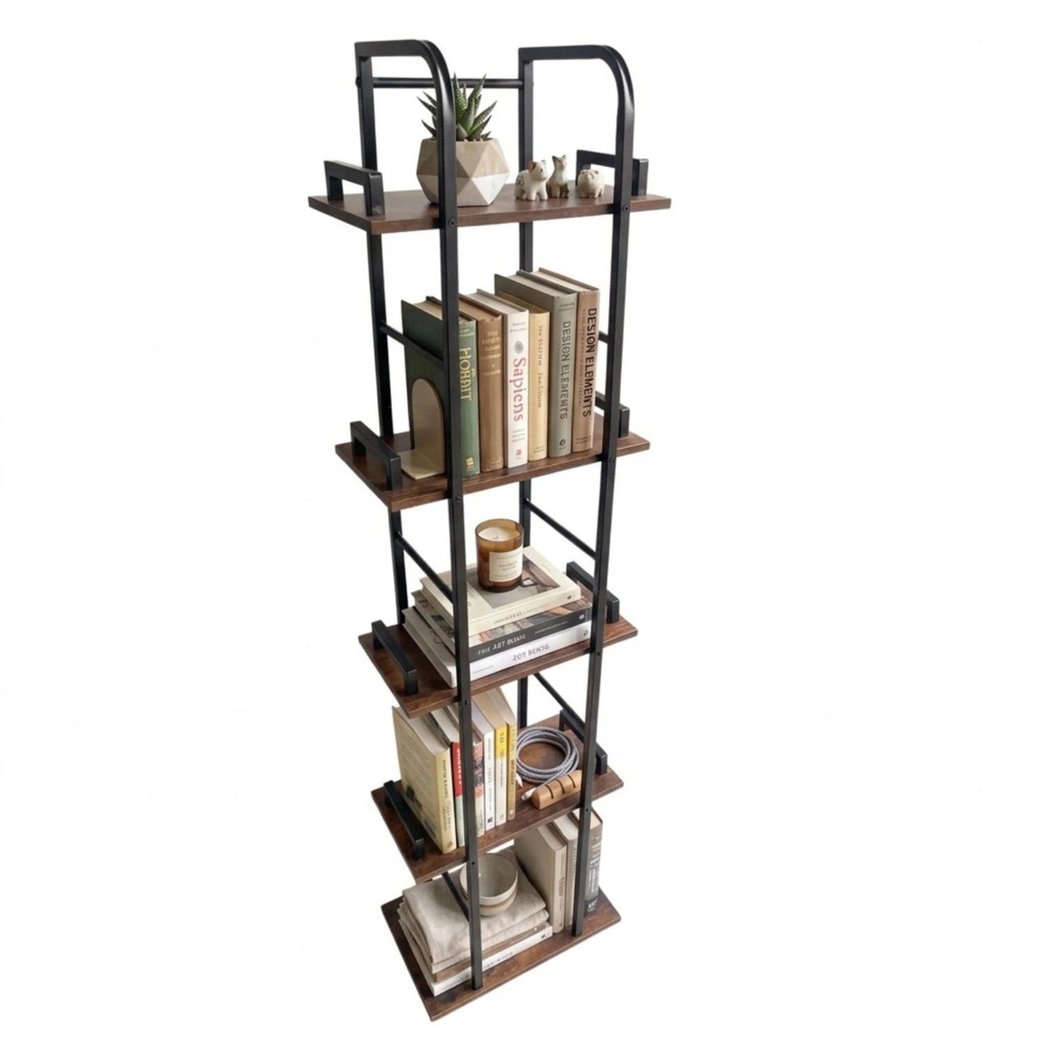 Relaxdays Standregal MDF Eisen Vintagebraun mit 5 Ebenen 143 cm x 38 cm x 24 cm