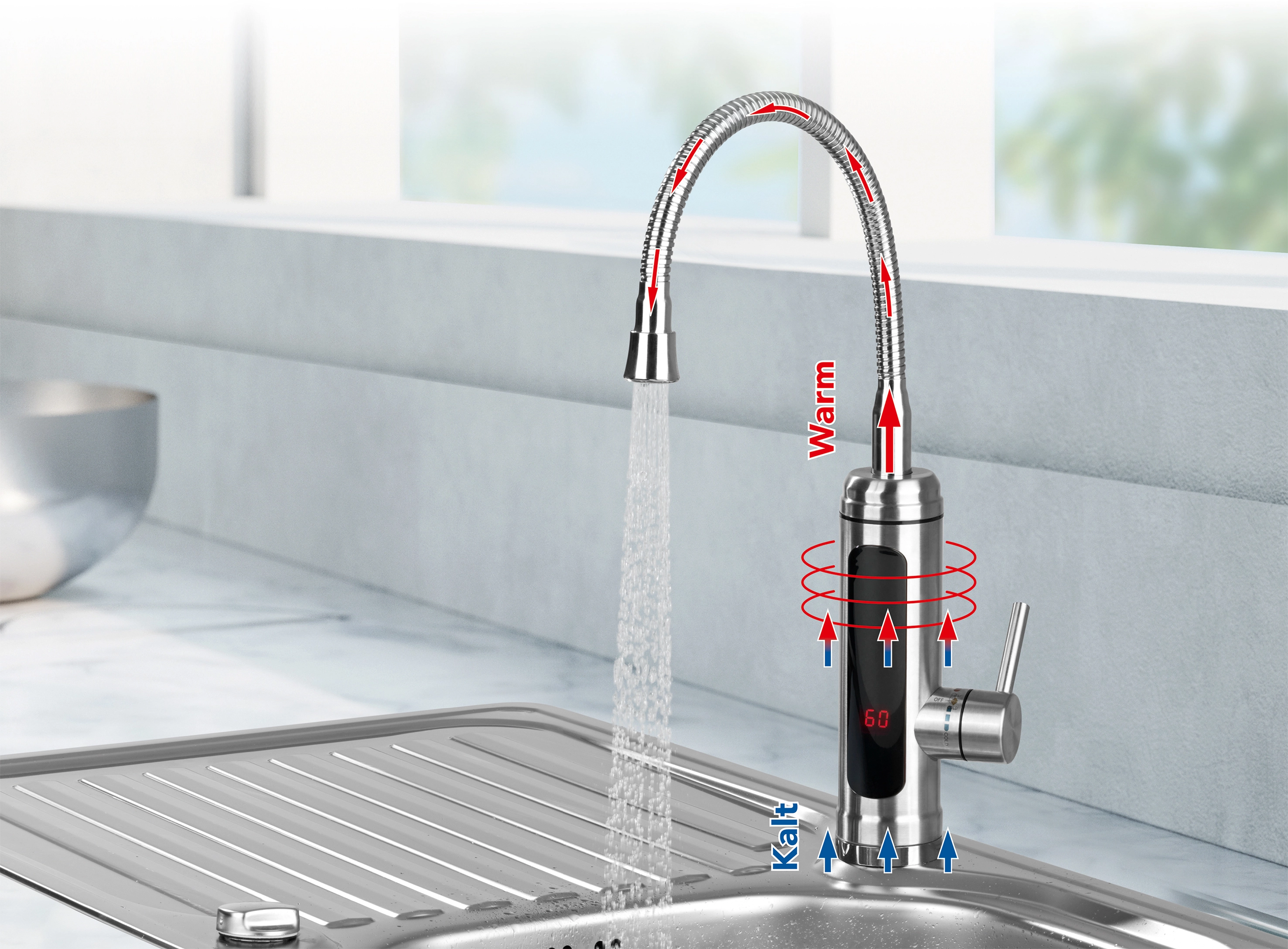 Maxxmee Warm und Kaltwasserarmatur mit OBI kaufen bei 3600 W Edelstahl integrierter Heizspirale