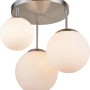 Moderne Globo Deckenleuchte JOEL mit drei opalweißen Glaskugeln und Nickel matt Finish.