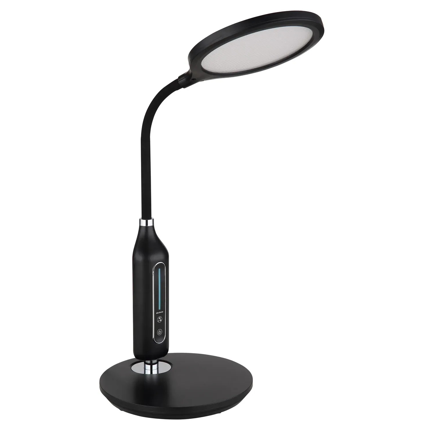 Schwarze LED-Tischleuchte Fruggy von Globo mit Touchdimmer und Flexarm.