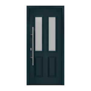 EcoStar Haustür Isopro IP 410S in Anthrazitgrau mit satiniertem Glas und Edelstahlgriff.