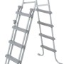 Graue Sicherheitsleiter für Bestway Hydrium Stahlwandpool Set, mit vier Stufen und Handlauf.