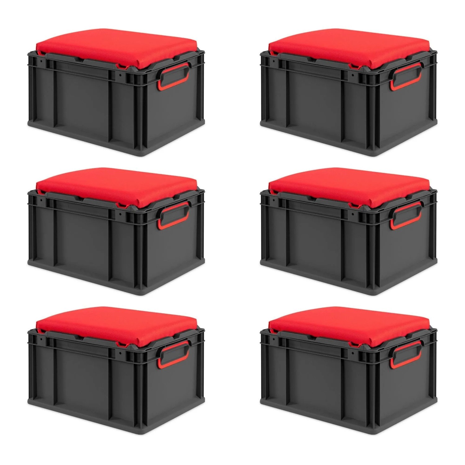 PROREGAL Sparset 6x Eurobox Nextgen Seat Box Rot HxBxT 26,5x30x40cm 20 Liter Griffe Geschlossen Schwarz