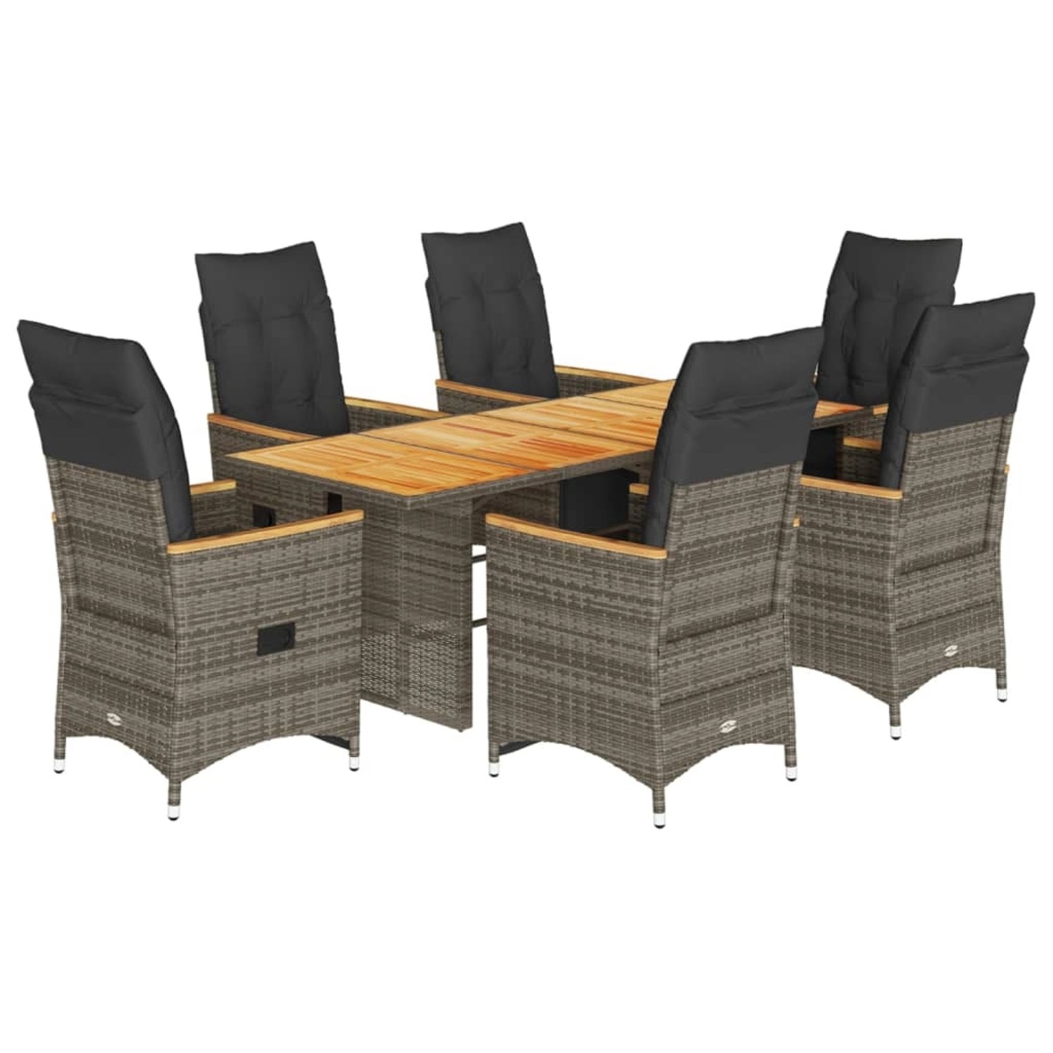 Thumbnail - vidaXL 7-tlg Garten-Bistro-Set mit Kissen Grau Poly Rattan Modell 5