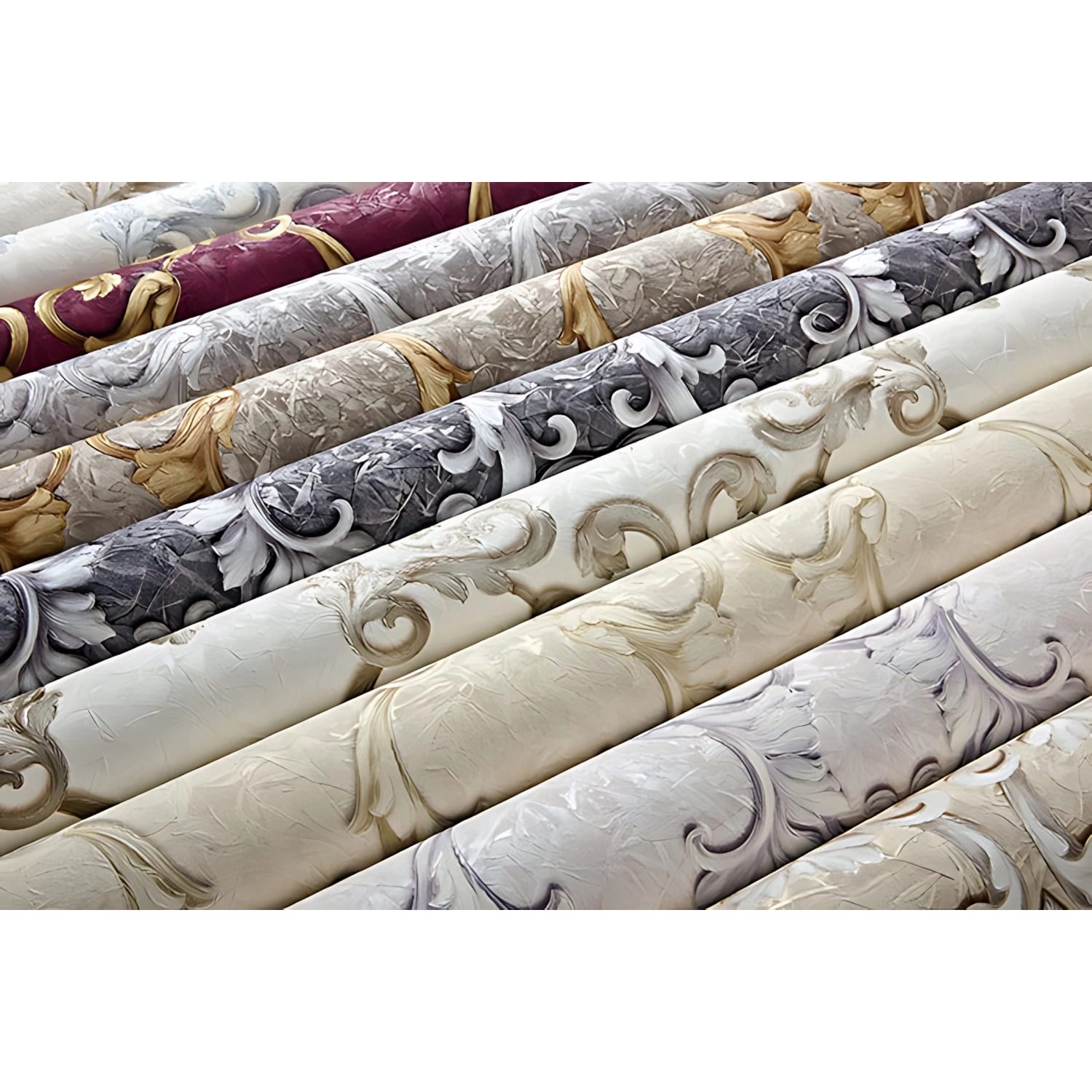 Rollen der EDEM Barock Vliestapete 9085-29, floral, grau, silber und platin.