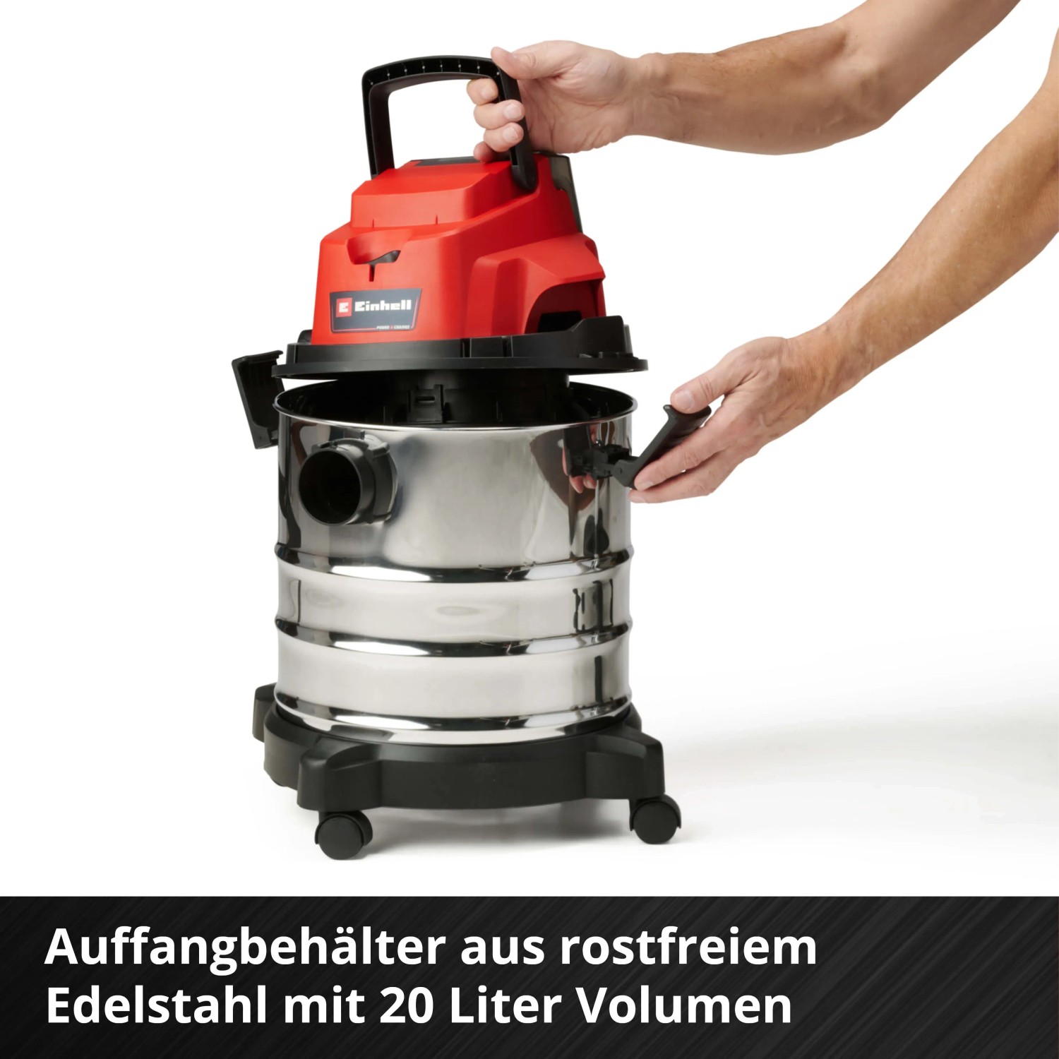 Einhell Akku-Nass-Trockensauger TC-VC 18/20 Li Solo mit 20l Edelstahlbehälter.