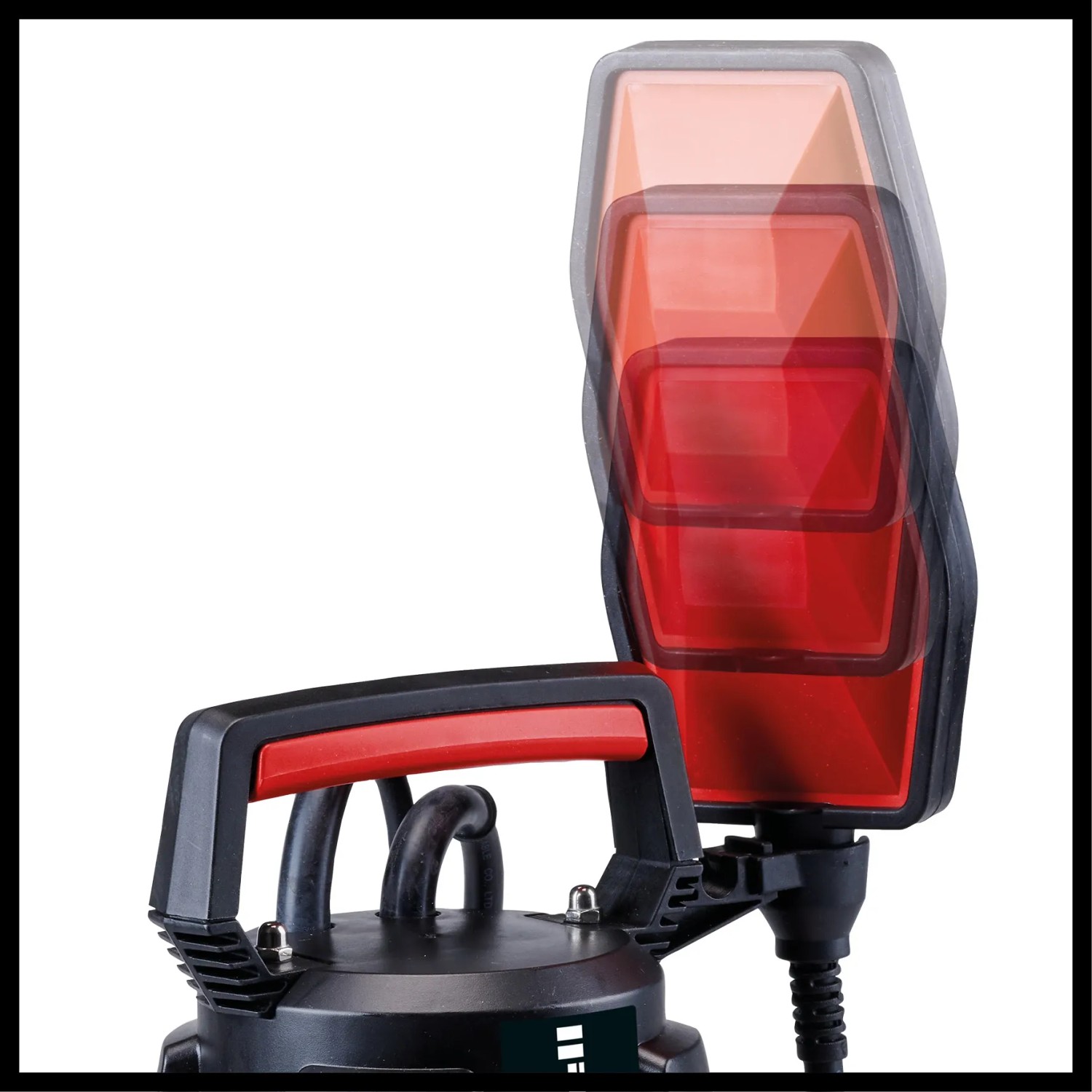 Detailaufnahme der Einhell GC-DP 6935 LL Schmutzwasserpumpe mit verstellbarem Schwimmerschalter.