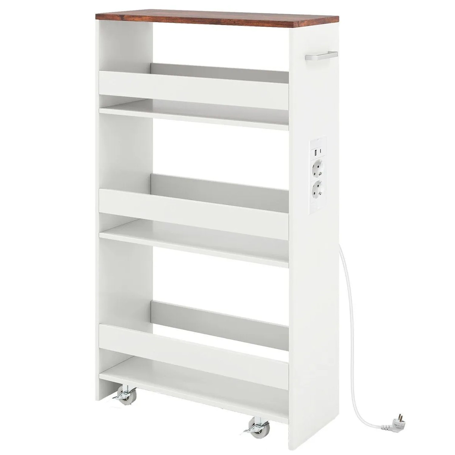 Costway Nischenwagen 20 cm Breit 4 Etagen Küchenwagen Weiß + Braun