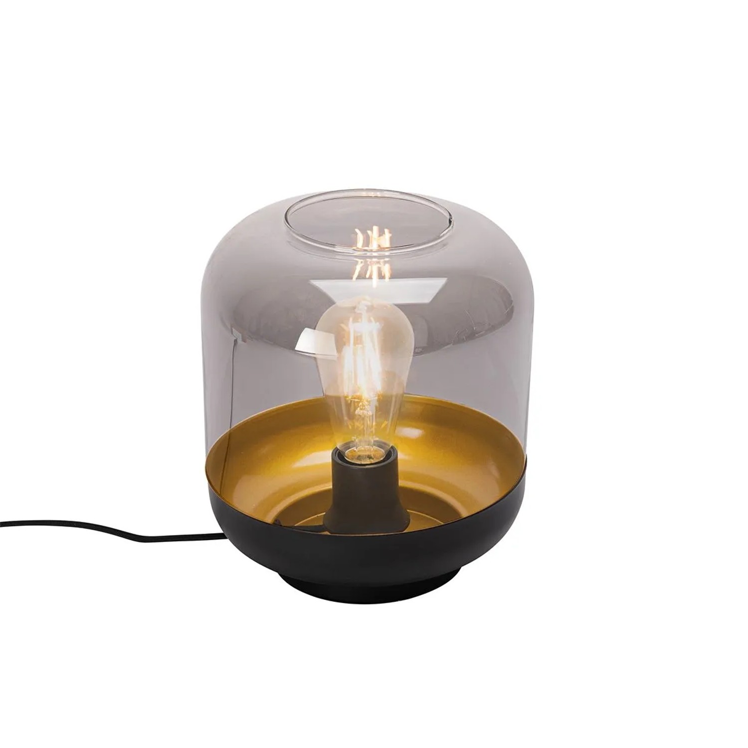 QAZQA Design Tischlampe Schwarz mit Gold und Rauchglas   Kyan