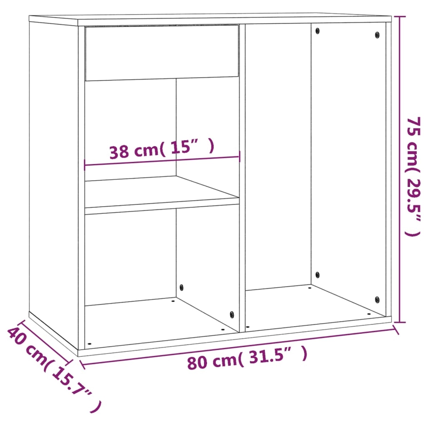 vidaXL Kosmetikschrank in Räuchereiche, 80x40x75 cm, Büroschrank mit Schublade und Fächern.