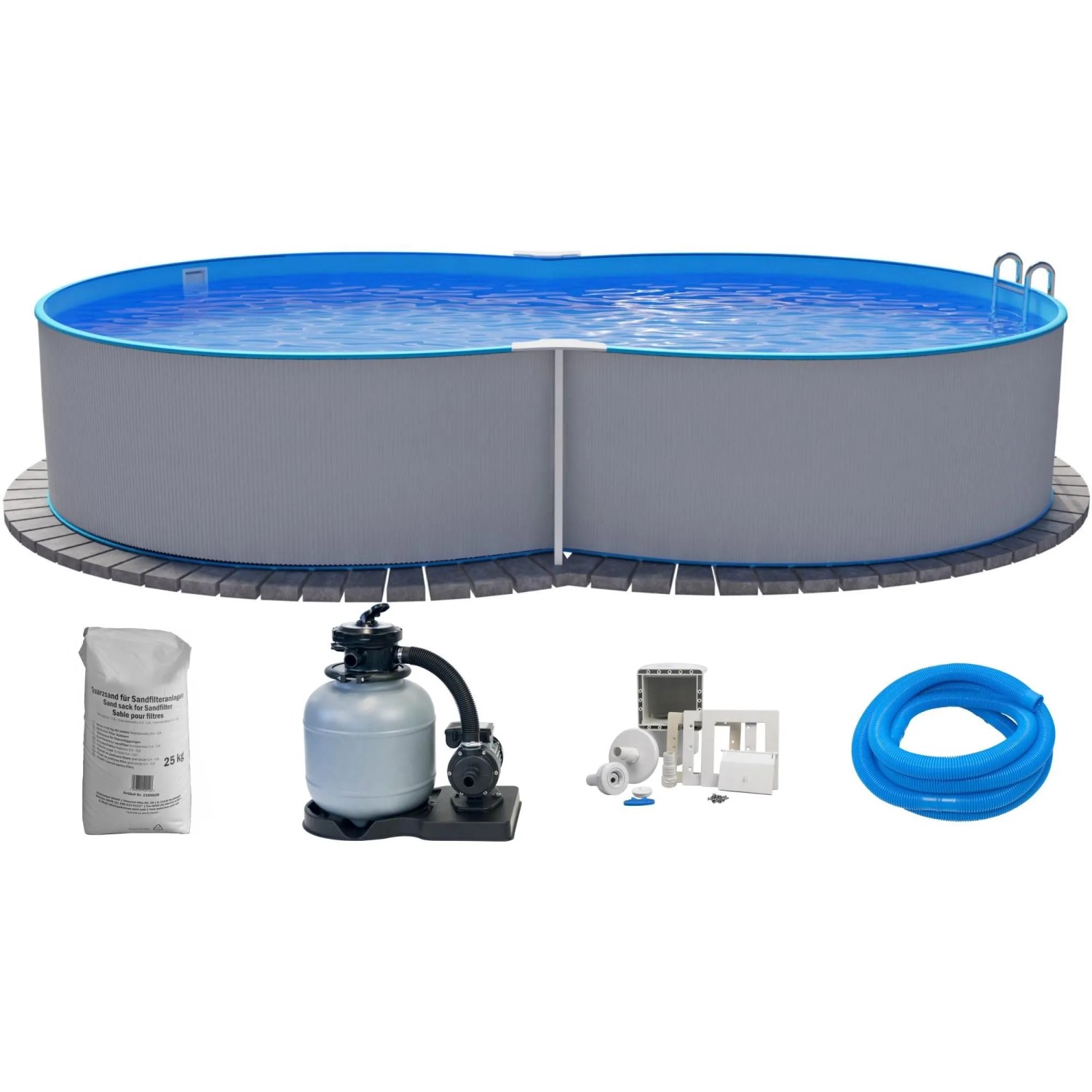 Summer Fun Stahlwand-Pool Set MONTEVIDEO Aufstellbecken Achtf. 470 x 300 x 120cm