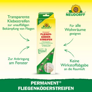 Neudorff Permanent Fliegenköder-Streifen, 6 Stück. Transparent, zur Fliegenbekämpfung im Innenbereich.
