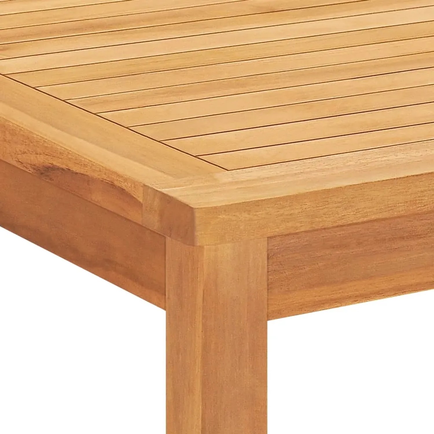 Detailansicht: vidaXL Garten-Essgruppe aus Teakholz, Tischplatte und Tischbein.
