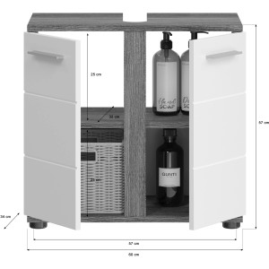 Waschbeckenunterschrank Blake, weiß hochglanz, 60 cm breit, mit zwei Türen und Innenraum.