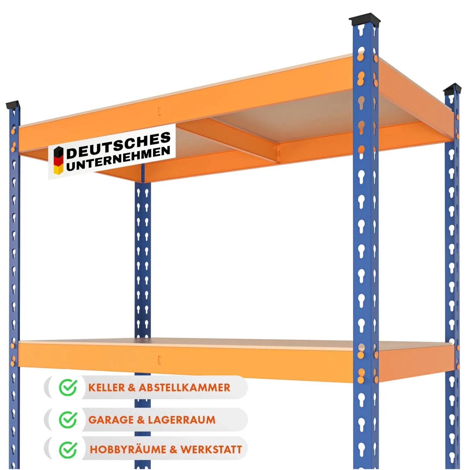 KARAT Schwerlastregal Rhino, blau-orange, mit 5 Böden. Regal für Werkstatt, Garage oder Keller.