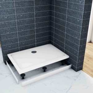 AICA Duschwanne 90x70 Set mit Schürze, Stellfüßen und Armatur für Duschtasse.