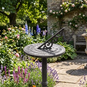 Relaxdays Sonnenuhr Gusseisen Grau Wetterfest Freistehend 85 cm x 37 cm x 35 cm