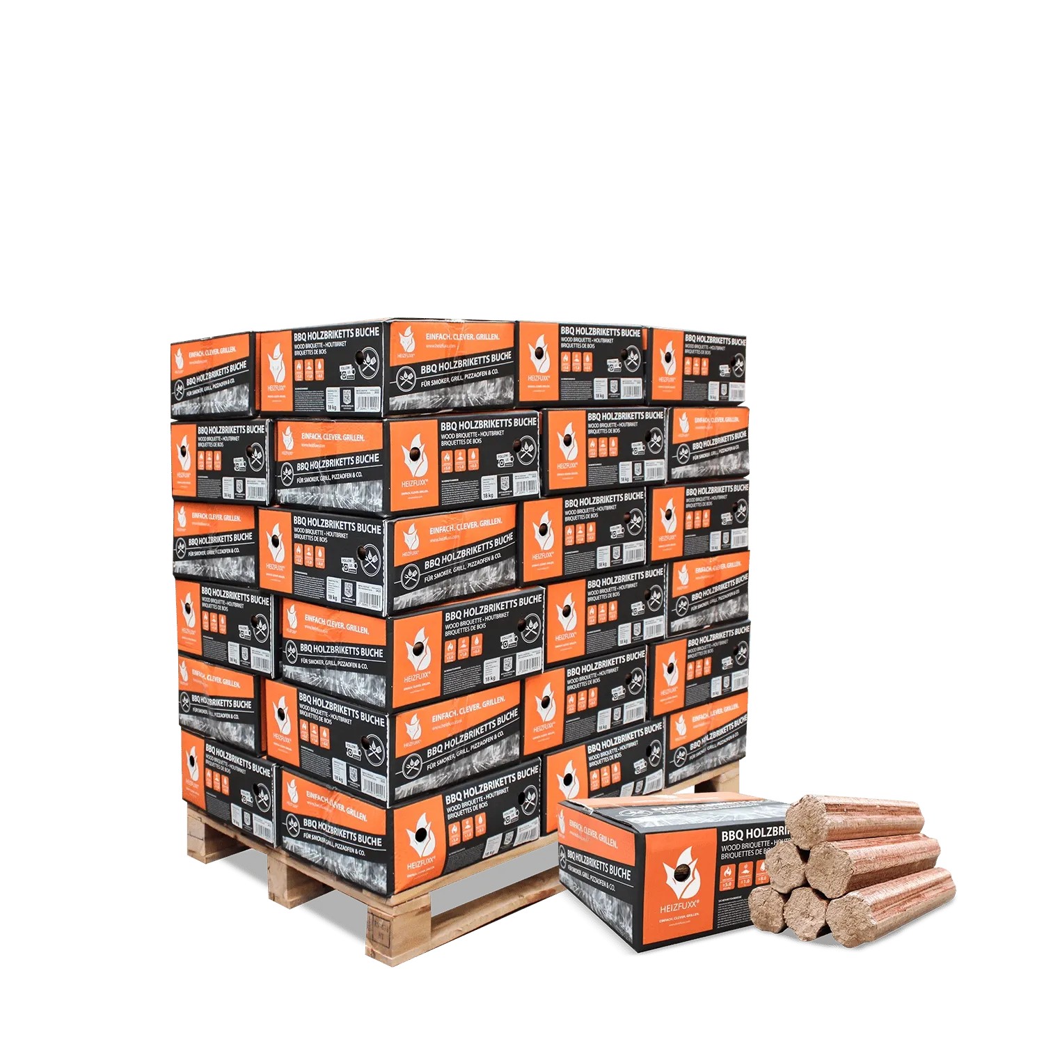 Heizfuxx BBQ-Buchenholzbriketts 18kg x 18 Gebinde 324kg 18er Palette