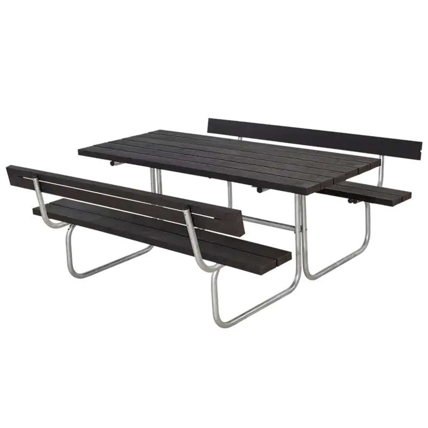 PLUS Gartensitzgruppe 177 cm RePlast Schwarz mit 2 Rückenlehnen Classic Kombi-Set Wetterfest und Massiv