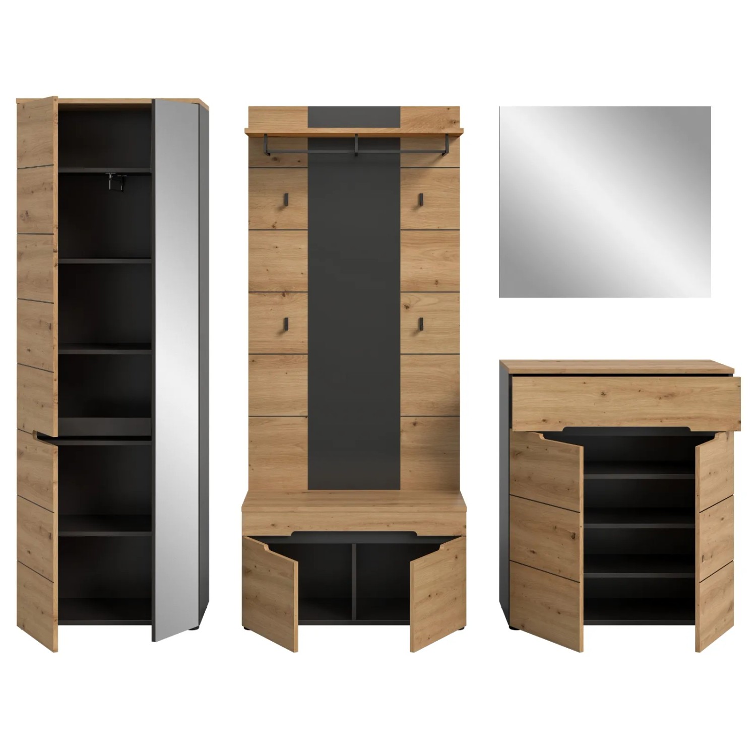 Inn.Furn Garderoben-Set 5-teilig in Eiche und Grau 255 cm Cooper_9
