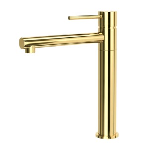 Goldene KOLMAN LUGO Küchenarmatur, Einhebelmischer mit schwenkbarem Auslauf für Standmontage. Poliertes Messing.