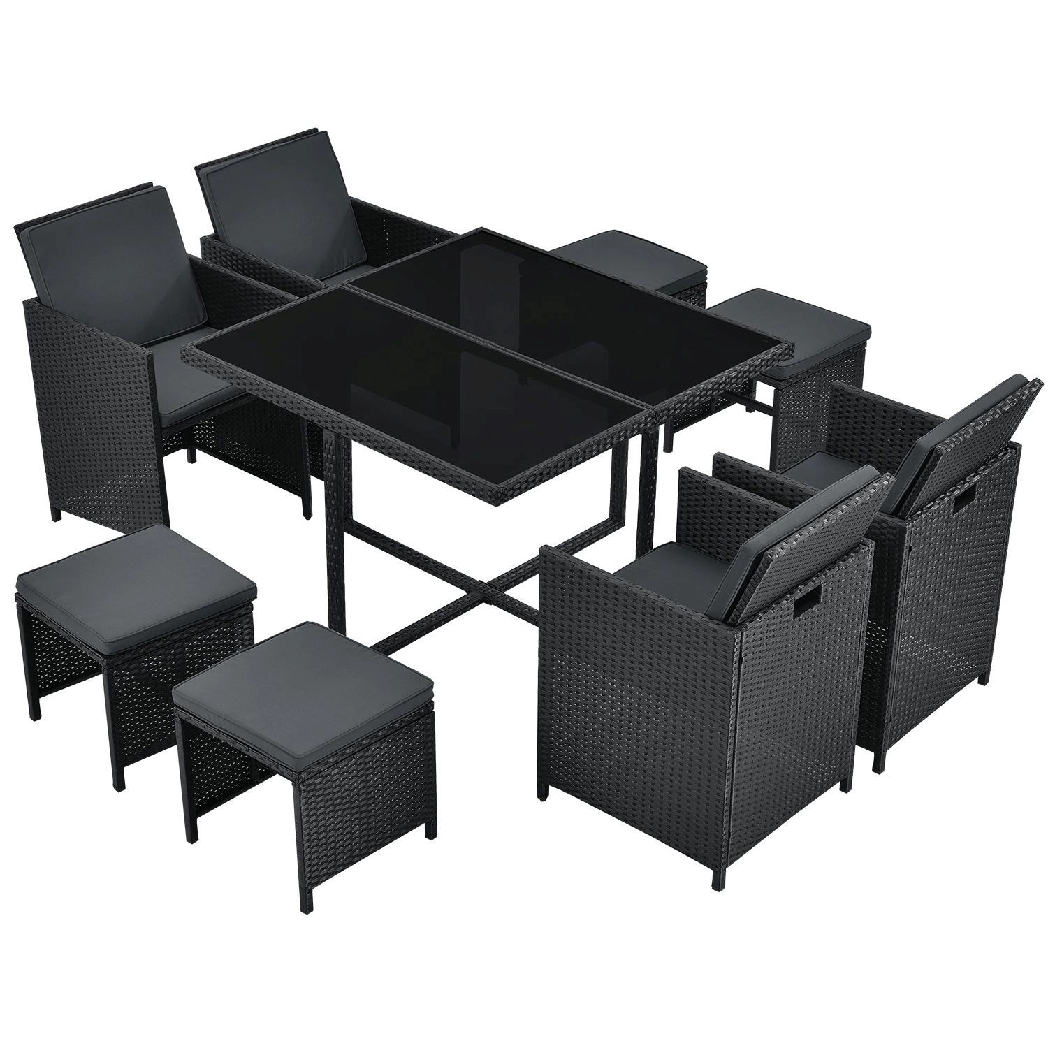 Juskys Polyrattan Essgruppe Baracoa L 9 Teilig Schwarz