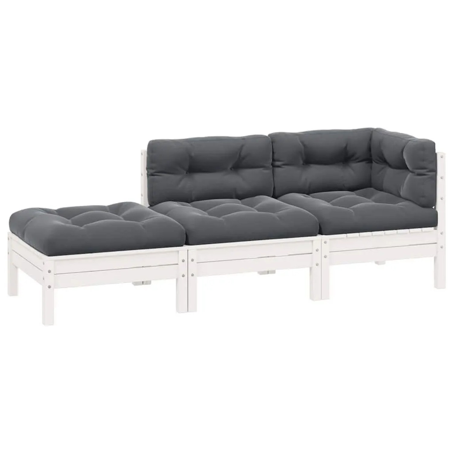 vidaXL 3-Tlg Garten-Lounge-Set mit Kissen Weiß Kiefer Massivholz 806665