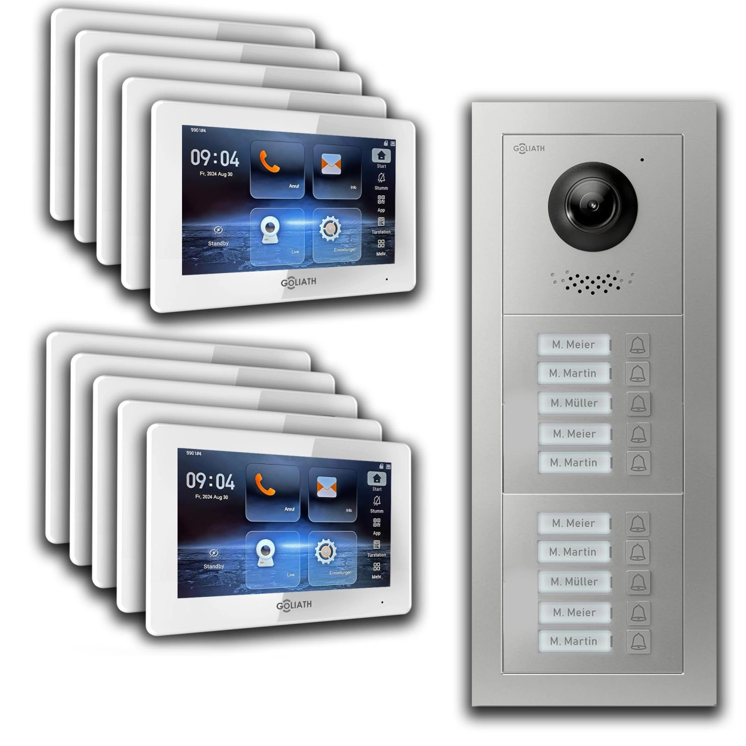 Goliath IP Video Türsprechanlage 10 Familienhaus 7 Zoll Weiß App Silber Unterputz